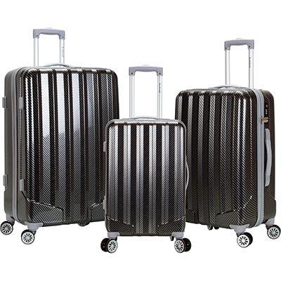 Rockland Barcelona Hardside 9-Piece Travel Gear Luggage Set, Black, 3 (22/24/28)