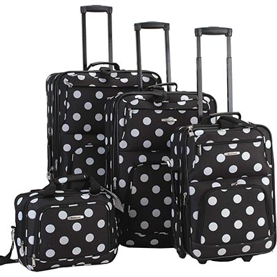 Rockland Polka Softside Upright Luggage Set, Expandable, Lightweight, Black Dot, 4-Piece (14/19/24/28)