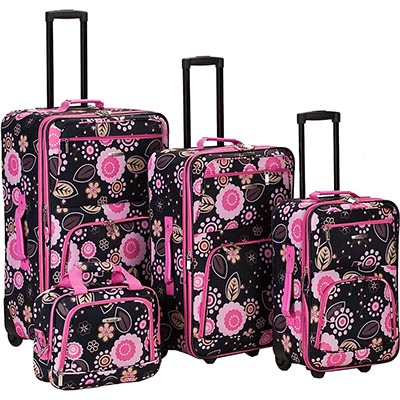 Rockland Impulse 4-Piece Softside Upright Luggage Set,Telescoping Handles, Pucci, (14/19/24/28)