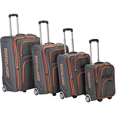 Rockland Polo Equipment Varsity Softside Upright Luggage, Charcoal, 4-Piece Set (18/22/26/30)