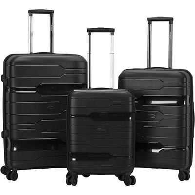 Rockland Linear Hardside Spinner Wheel Luggage, Black, 3-Piece Set (19/23/27)