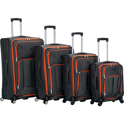 Rockland Impact Softside Spinner Wheel Luggage, Charcoal, 4-Piece Set (18/22/26/30)