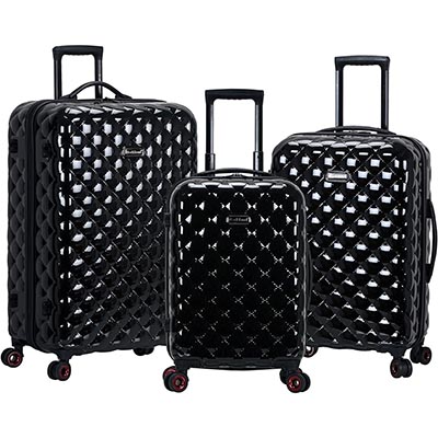 Rockland Quilt Hardside Expandable Spinner Wheel Luggage, Black, 3-Piece Set (20/24/28)