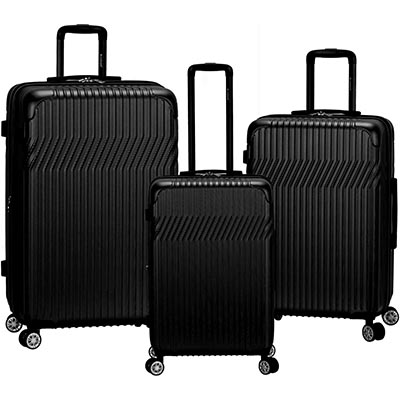 Rockland Pista Hardside Spinner Wheel Luggage Set, Black, 3-Piece (20/24/28)